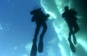 two divers from below